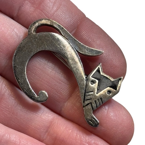 Taxco vintage TS-79 sterling silver 925 fancy cat brooch - Picture 1 of 4